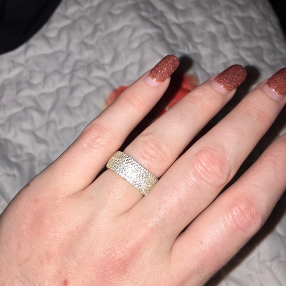 Sterling silver and 18kt gold plated pave band - Picture 2 of 9